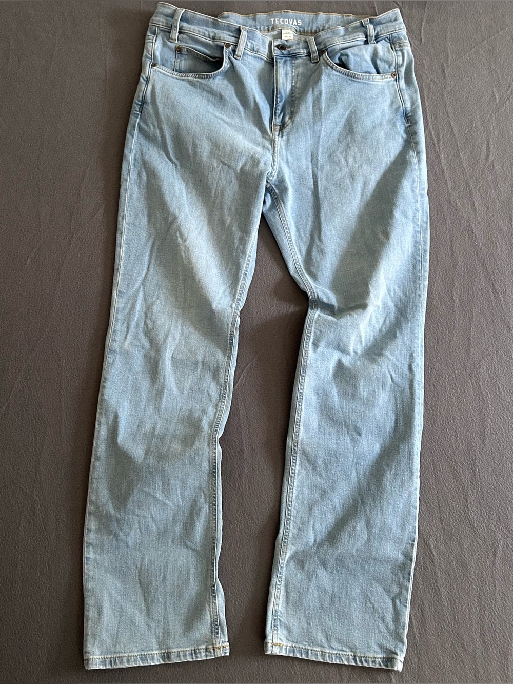 Tecovas Men’s Slim Straight Light Wash Blue Denim Jeans 5-Pocket Size 34x32